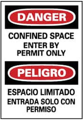 NMC - "Danger - Confined Space - Enter by Permit Only", 20" Long x 14" Wide, Rigid Plastic Safety Sign - Rectangle, 0.05" Thick, Use for Accident Prevention - Americas Industrial Supply