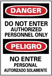 NMC - "Danger - Do Not Enter - Authorized Personnel Only", 20" Long x 14" Wide, Rigid Plastic Safety Sign - Rectangle, 0.05" Thick, Use for Security & Admittance - Americas Industrial Supply