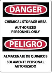 NMC - "Danger - Chemical Storage Area - Authorized Personnel Only", 14" Long x 10" Wide, Pressure-Sensitive Vinyl Safety Sign - Rectangle, 0.004" Thick, Use for Security & Admittance - Americas Industrial Supply