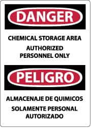 NMC - "Danger - Chemical Storage Area - Authorized Personnel Only", 20" Long x 14" Wide, Pressure-Sensitive Vinyl Safety Sign - Rectangle, 0.004" Thick, Use for Security & Admittance - Americas Industrial Supply