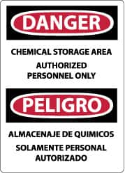 NMC - "Danger - Chemical Storage Area - Authorized Personnel Only", 14" Long x 10" Wide, Rigid Plastic Safety Sign - Rectangle, 0.05" Thick, Use for Security & Admittance - Americas Industrial Supply