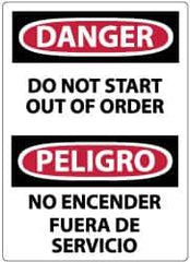 NMC - "Danger - Do Not Start - Out of Order", 14" Long x 10" Wide, Pressure-Sensitive Vinyl Safety Sign - Rectangle, 0.004" Thick, Use for Accident Prevention - Americas Industrial Supply