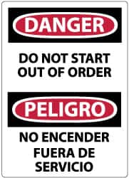 NMC - "Danger - Do Not Start - Out of Order", 20" Long x 14" Wide, Pressure-Sensitive Vinyl Safety Sign - Rectangle, 0.004" Thick, Use for Accident Prevention - Americas Industrial Supply