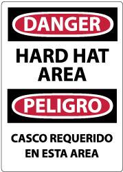 NMC - "Danger - Hard Hat Area", 14" Long x 10" Wide, Rigid Plastic Safety Sign - Rectangle, 0.05" Thick, Use for Accident Prevention - Americas Industrial Supply
