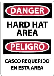 NMC - "Danger - Hard Hat Area", 14" Long x 10" Wide, Pressure-Sensitive Vinyl Safety Sign - Rectangle, 0.004" Thick, Use for Accident Prevention - Americas Industrial Supply