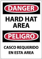 NMC - "Danger - Hard Hat Area", 14" Long x 10" Wide, Pressure-Sensitive Vinyl Safety Sign - Rectangle, 0.004" Thick, Use for Accident Prevention - Americas Industrial Supply