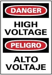 NMC - "Danger - High Voltage", 14" Long x 10" Wide, Pressure-Sensitive Vinyl Safety Sign - Rectangle, 0.004" Thick, Use for Accident Prevention - Americas Industrial Supply