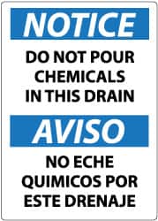 NMC - "Notice - Do Not Pour Chemicals in This Drain", 14" Long x 10" Wide, Rigid Plastic Safety Sign - Rectangle, 0.05" Thick, Use for Hazardous Materials - Americas Industrial Supply