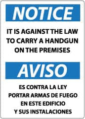 NMC - "Notice - It Is Against the Law to Carry a Handgun on the Premises", 20" Long x 14" Wide, Rigid Plastic Safety Sign - Rectangle, 0.05" Thick, Use for Security & Admittance - Americas Industrial Supply