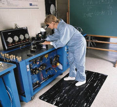 Wearwell - 5' Long x 3' Wide, Dry Environment, Anti-Fatigue Matting - Black, Vinyl with Nitrile Blend Base, Beveled on 4 Sides - Americas Industrial Supply