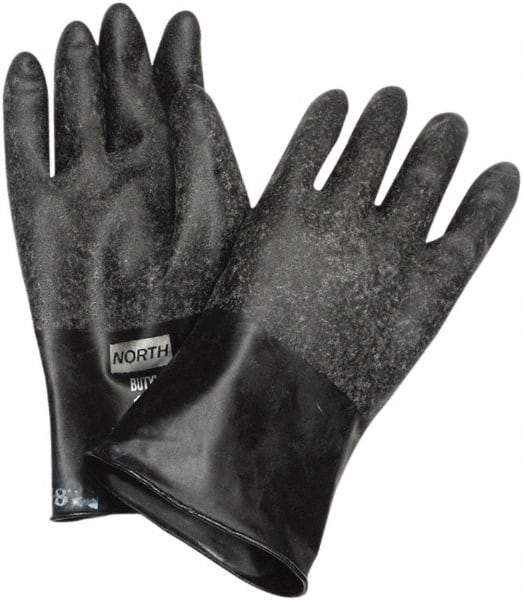 North - Size 2XL (11), 11" Long, 16 mil Thick, Butyl Chemical Resistant Gloves - Rough Finish, Rolled Cuff, Black, FDA Approved - Americas Industrial Supply