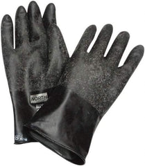 North - Size 2XL (11), 11" Long, 16 mil Thick, Butyl Chemical Resistant Gloves - Rough Finish, Rolled Cuff, Black, FDA Approved - Americas Industrial Supply