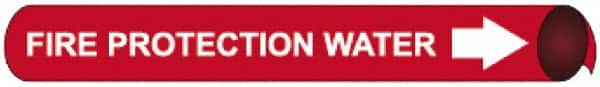 NMC - Pipe Marker with Fire Protection Water Legend and Arrow Graphic - 1-1/8 to 2-3/8" Pipe Outside Diam, White on Red - Americas Industrial Supply
