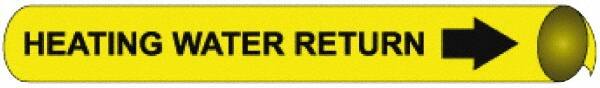 NMC - Pipe Marker with Heating Water Return Legend and Arrow Graphic - 1-1/8 to 2-3/8" Pipe Outside Diam, Black on Yellow - Americas Industrial Supply