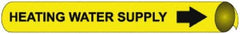 NMC - Pipe Marker with Heating Water Supply Legend and Arrow Graphic - 10 to 10" Pipe Outside Diam, Black on Yellow - Americas Industrial Supply