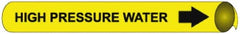 NMC - Pipe Marker with High Pressure Water Legend and Arrow Graphic - 3/4 to 1" Pipe Outside Diam, Black on Yellow - Americas Industrial Supply