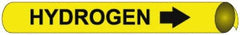 NMC - Pipe Marker with Hydrogen Legend and Arrow Graphic - 3-3/8 to 4-1/2" Pipe Outside Diam, Black on Yellow - Americas Industrial Supply