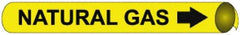 NMC - Pipe Marker with Natural Gas Legend and Arrow Graphic - 3-3/8 to 4-1/2" Pipe Outside Diam, Black on Yellow - Americas Industrial Supply