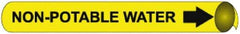 NMC - Pipe Marker with Non-Potable Water Legend and Arrow Graphic - 2-1/2 to 3-1/4" Pipe Outside Diam, Black on Yellow - Americas Industrial Supply