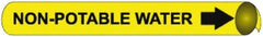 NMC - Pipe Marker with Non-Potable Water Legend and Arrow Graphic - 3-3/8 to 4-1/2" Pipe Outside Diam, Black on Yellow - Americas Industrial Supply