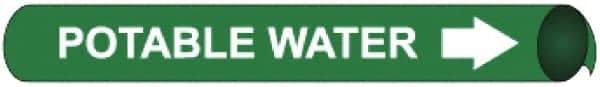 NMC - Pipe Marker with Potable Water Legend and Arrow Graphic - 1-1/8 to 2-3/8" Pipe Outside Diam, White on Green - Americas Industrial Supply