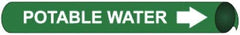 NMC - Pipe Marker with Potable Water Legend and Arrow Graphic - 1-1/8 to 2-3/8" Pipe Outside Diam, White on Green - Americas Industrial Supply