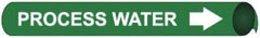 NMC - Pipe Marker with Process Water Legend and Arrow Graphic - 4-5/8 to 5-7/8" Pipe Outside Diam, White on Green - Americas Industrial Supply