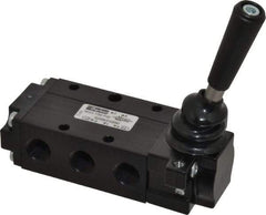 Parker - 0.83 CV Rate, 1/4" NPT Inlet Direct Air 4 Mechanical Spool Valve - 4 Way, 2 Position, 150 Max psi, Lever Manual Return - Americas Industrial Supply