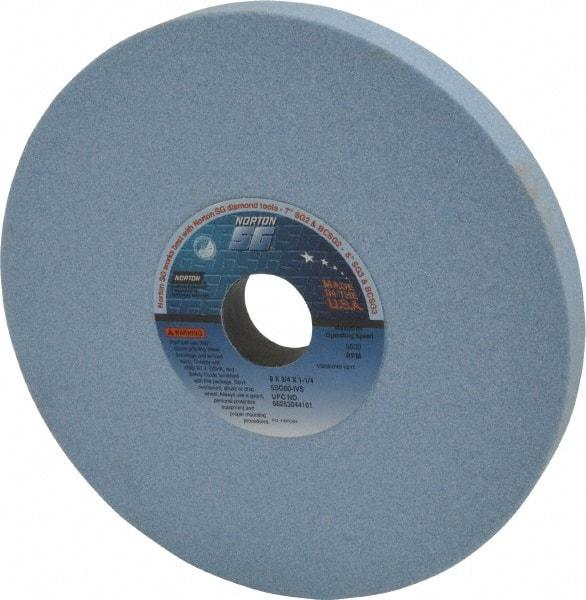 Norton - 8" Diam x 1-1/4" Hole x 3/4" Thick, I Hardness, 60 Grit Surface Grinding Wheel - Ceramic, Type 1, Medium Grade, 3,600 Max RPM, Vitrified Bond, No Recess - Americas Industrial Supply