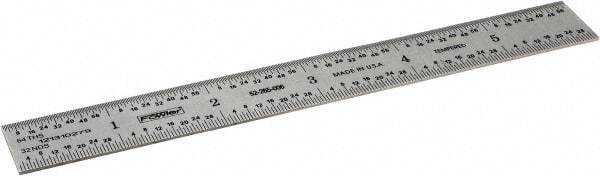 Fowler - 6" Long, 1/64, 1/32" and 0.5, 1mm Graduation, Rigid Steel Rule - English/Metric Graduation Style, Silver - Americas Industrial Supply