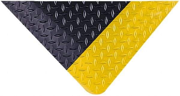 Wearwell - 75' Long x 4' Wide, Dry Environment, Anti-Fatigue Matting - Black with Yellow Borders, Vinyl with Nitrile Blend Base, Beveled on 4 Sides - Americas Industrial Supply