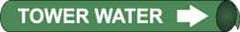 NMC - Pipe Marker with Tower Water Legend and Arrow Graphic - 3/4 to 1" Pipe Outside Diam, White on Green - Americas Industrial Supply