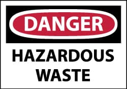 NMC - Hazardous Materials Label, Header: DANGER - Legend: Danger - Hazardous Waste, English, Red, Black & White, 5" Long x 3" High, Sign Muscle Finish - Americas Industrial Supply