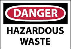 NMC - Hazardous Materials Label, Header: DANGER - Legend: Danger - Hazardous Waste, English, Red, Black & White, 5" Long x 3" High, Sign Muscle Finish - Americas Industrial Supply