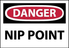 NMC - Accident Prevention Label, Header: DANGER - Legend: Danger - Nip Point, English, Red, Black & White, 5" Long x 3" High, Sign Muscle Finish - Americas Industrial Supply