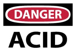 NMC - Hazardous Materials Label, Header: DANGER - Legend: Danger - Acid, English, Red, Black & White, 5" Long x 3" High, Sign Muscle Finish - Americas Industrial Supply