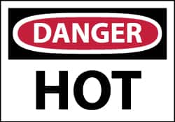 NMC - Hazardous Materials Label, Header: DANGER - Legend: Danger - Hot, English, Red, Black & White, 5" Long x 3" High, Sign Muscle Finish - Americas Industrial Supply