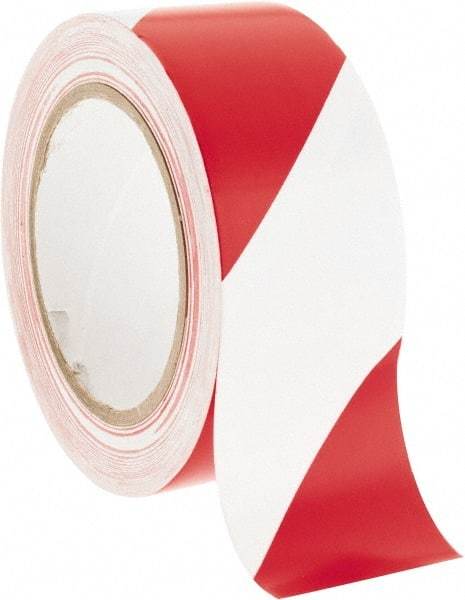 NMC - Red & White Striped Vinyl Tape - 2" Wide x 108' Long x 0.002" Thick, General Traffic - Americas Industrial Supply
