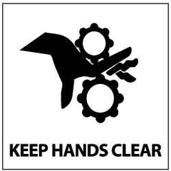 NMC - Accident Prevention Label - Legend: Keep Hands Clear, English, Black & White, 4" Long x 4" High, Sign Muscle Finish - Americas Industrial Supply