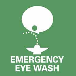 NMC - First Aid Label - Legend: Emergency Eye Wash, English, Green & White, 4" Long x 4" High, Sign Muscle Finish - Americas Industrial Supply
