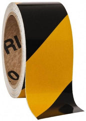 NMC - Black & Yellow Striped Vinyl Tape - 2" Wide x 30' Long x 0.002" Thick, General Traffic - Americas Industrial Supply