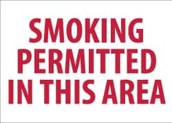NMC - "Smoking Permitted in This Area", 10" Long x 14" Wide, Rigid Plastic Safety Sign - Rectangle, 0.05" Thick, Use for Smoking Regulations - Americas Industrial Supply