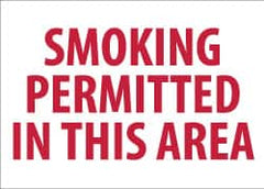 NMC - "Smoking Permitted in This Area", 10" Long x 14" Wide, Rigid Plastic Safety Sign - Rectangle, 0.05" Thick, Use for Smoking Regulations - Americas Industrial Supply
