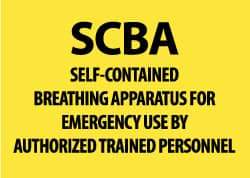 NMC - "SCBA Self-Contained Breathing Apparatus for Emergency Use by Authorized Trained Personnel", 10" Long x 14" Wide, Pressure-Sensitive Vinyl Safety Sign - Rectangle, 0.004" Thick, Use for Accident Prevention - Americas Industrial Supply