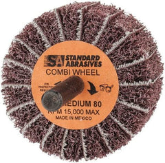 Standard Abrasives - 2" Diam x 1" Face Width, Medium Aluminum Oxide Coated Mounted Flap Wheel - 1/4" Shank Mount, 80 Grit, 15,000 Max RPM - Americas Industrial Supply