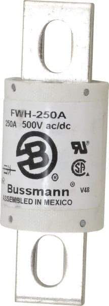 Cooper Bussmann - 500 VAC/VDC, 250 Amp, Fast-Acting Semiconductor/High Speed Fuse - Bolt-on Mount, 4-11/32" OAL, 200 (RMS Symmetrical), 50 at DC kA Rating, 1-1/2" Diam - Americas Industrial Supply