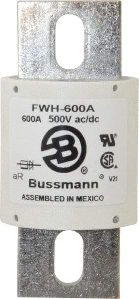 Cooper Bussmann - 500 VAC/VDC, 600 Amp, Fast-Acting Semiconductor/High Speed Fuse - Bolt-on Mount, 4-15/32" OAL, 200 (RMS Symmetrical), 50 at DC kA Rating, 2" Diam - Americas Industrial Supply