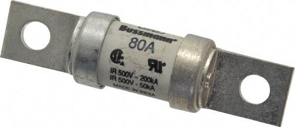 Cooper Bussmann - 500 VAC/VDC, 80 Amp, Fast-Acting Semiconductor/High Speed Fuse - Bolt-on Mount, 3-5/8" OAL, 200 (RMS Symmetrical), 50 at DC kA Rating, 0.947" Diam - Americas Industrial Supply