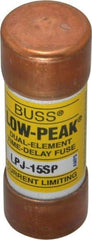 Cooper Bussmann - 300 VDC, 600 VAC, 15 Amp, Time Delay General Purpose Fuse - Fuse Holder Mount, 2-1/4" OAL, 100 at DC, 300 at AC (RMS) kA Rating, 13/16" Diam - Americas Industrial Supply