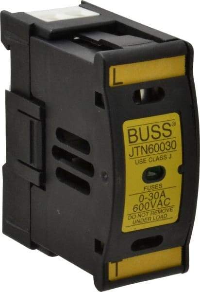 Cooper Bussmann - 1 Pole, 600 VAC/VDC, 30 Amp, DIN Rail Mount Fuse Holder - Compatible with J Class, 1.23 Inch Wide Fuse - Americas Industrial Supply